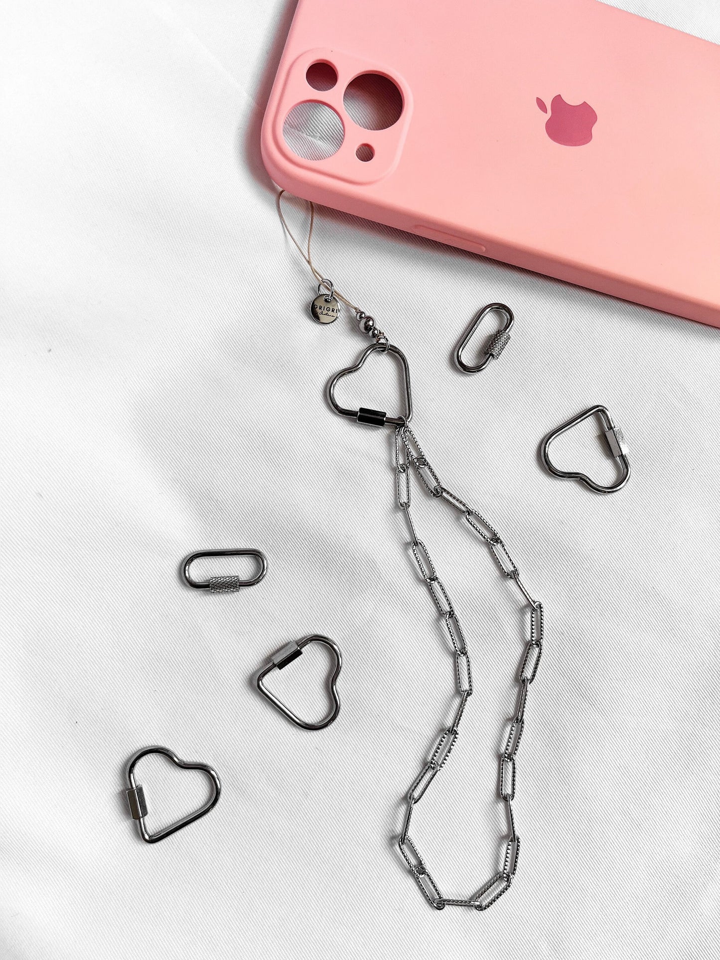 Bijoux de téléphone Mousqueton Coeur argent